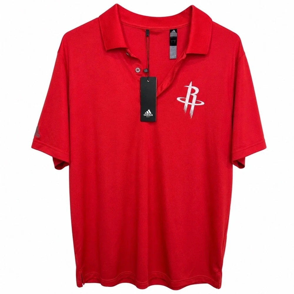Adidas Golf Houston Rockets Polo Shirt Red NBA Logo Men's Large NWT